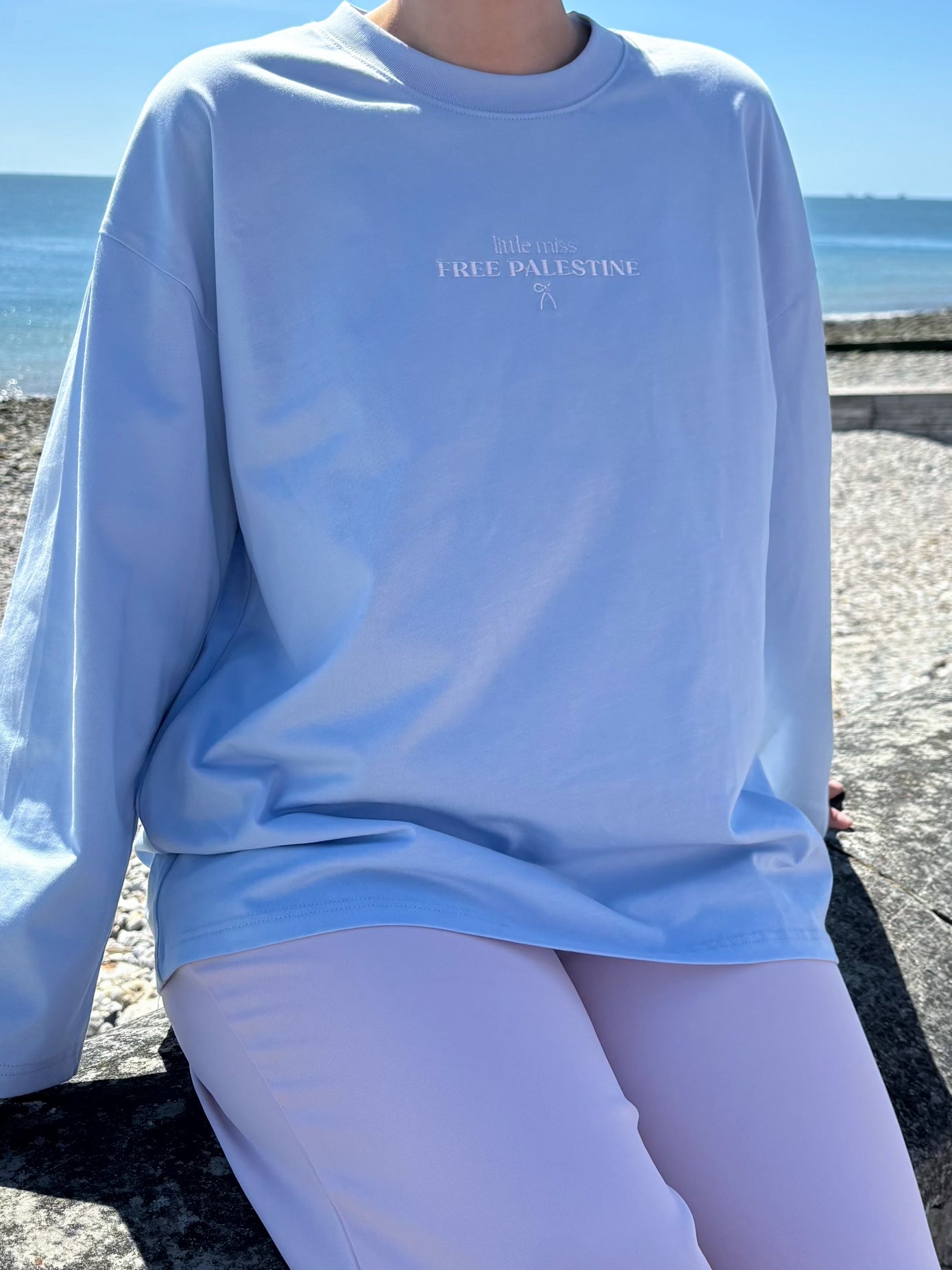 Little Miss Free Palestine T-shirt - Baby Blue